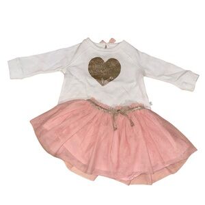 Baby B’gosh Outfit Heart Shirt Tutu Pink Gold Size 6 Months